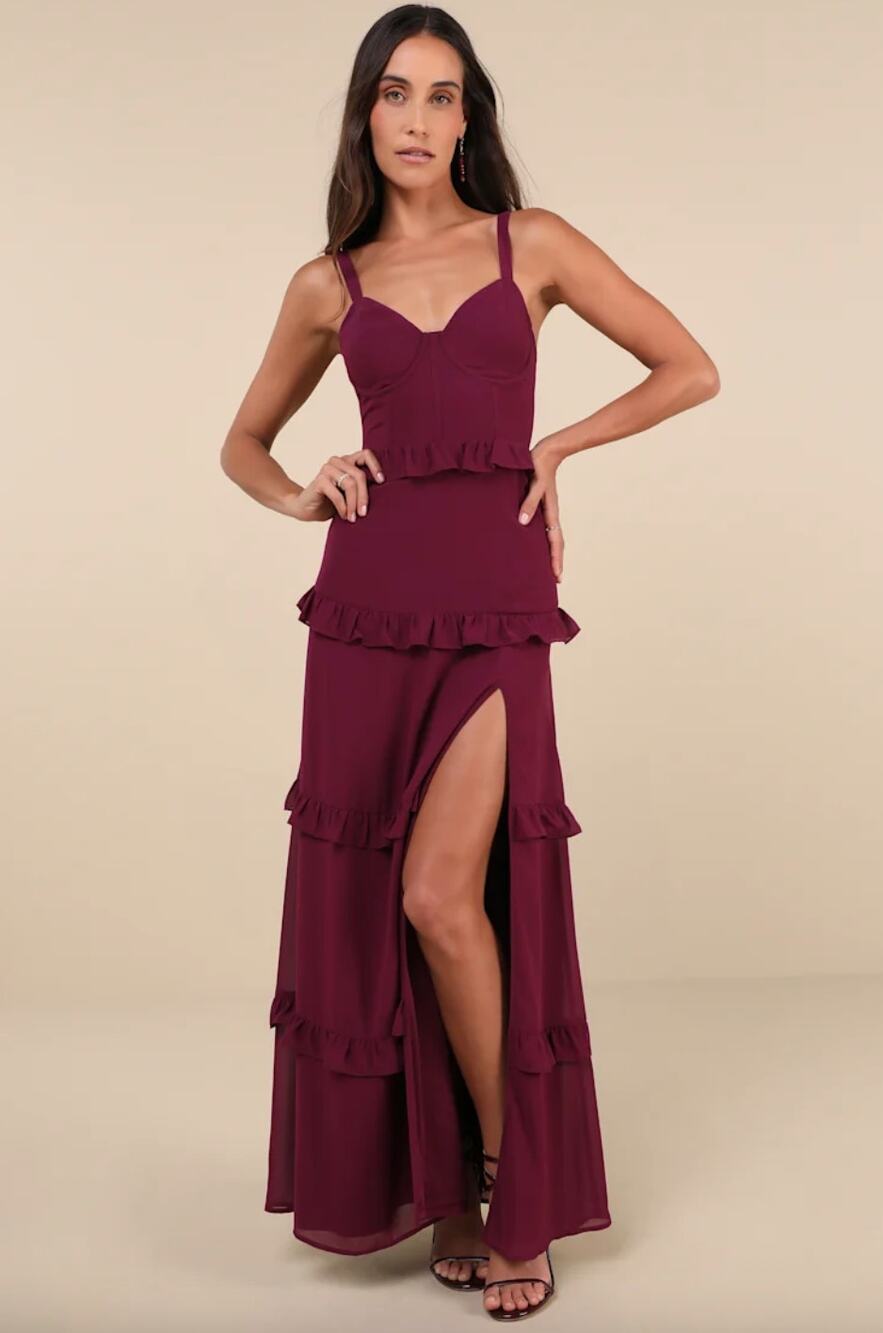 NEW Lulus Sincerely Poised Plum Backless Bustier Tiered Maxi Dress Size XXL HOCO